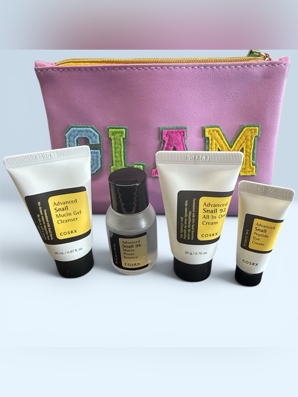 COSRX Skincare Travel Set with GLAM Embroidered Pouch